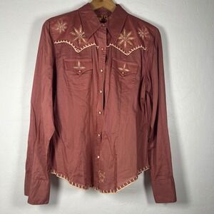 Cruel Girl Womens XL Western Snap Shirt Terracotta Embroidered Floral Cotton